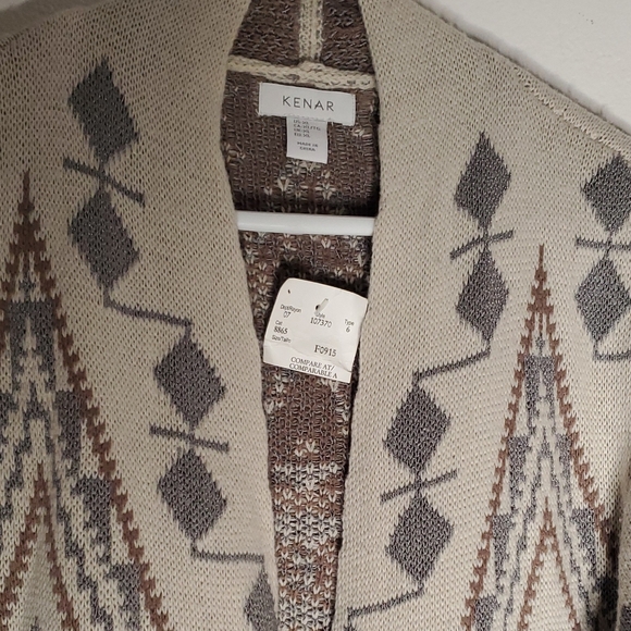 NWT Kenar sz XL 18%Wool Aztec Open Pockets Nude Soft Toned Cardigan Sweater - Picture 3 of 10
